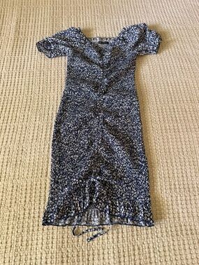 Blue Floral Ruched Midi Dress